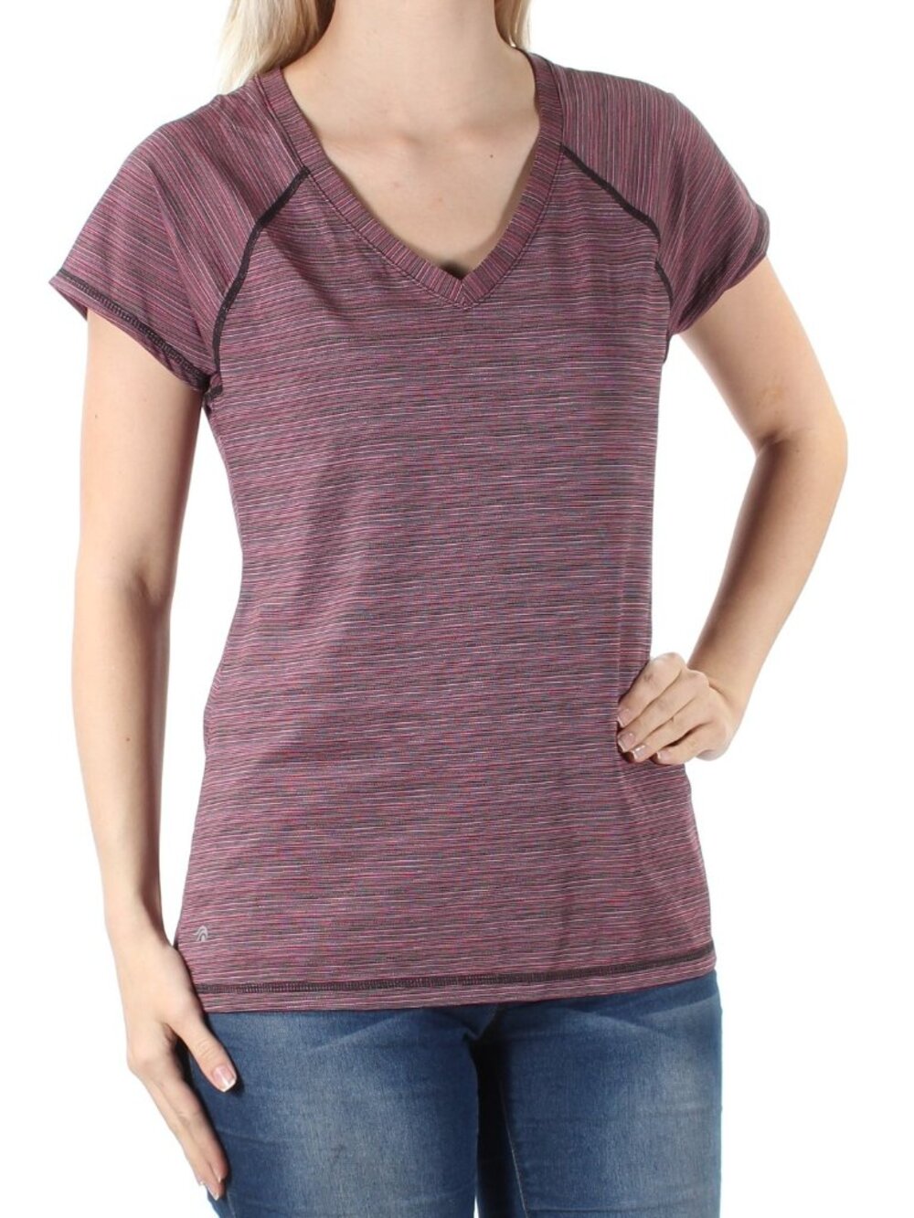 Ideology Womens Striped V Neck T-Shirt